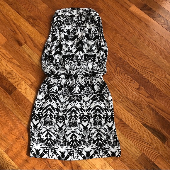 Parker Draped Surplice Neck Mini Dress Faux Wrap Black White Sleeveless M 8 10 - Picture 4 of 6